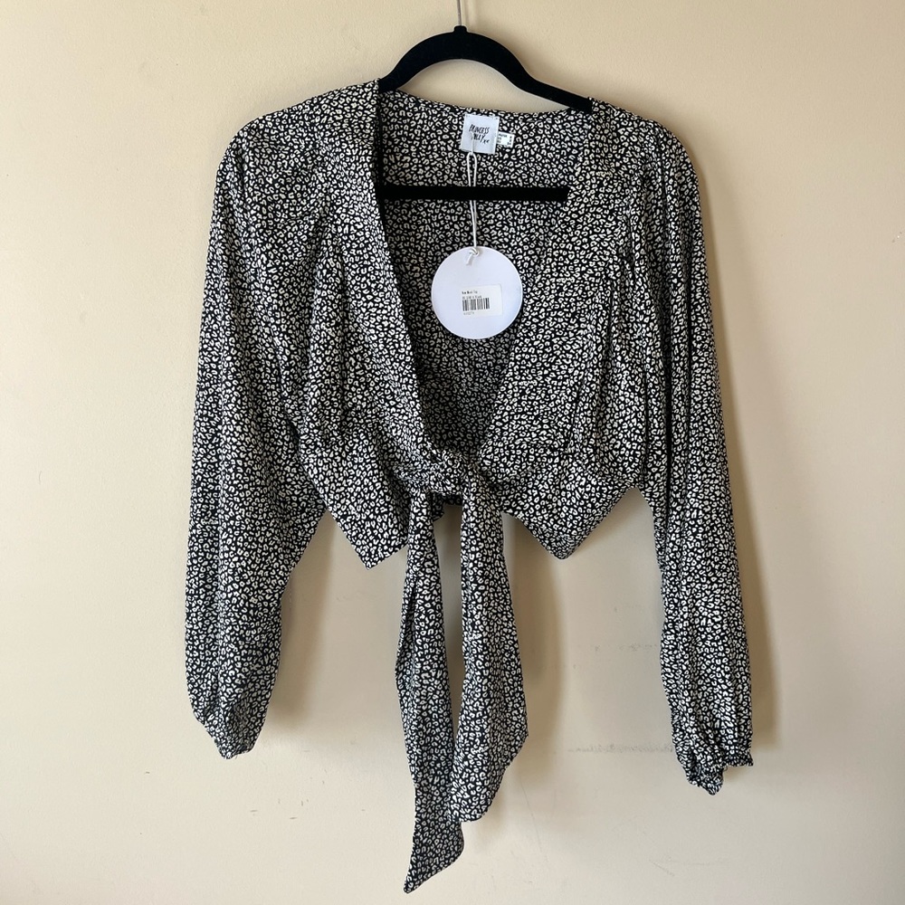 Princess Polly black and white patterned tie front top